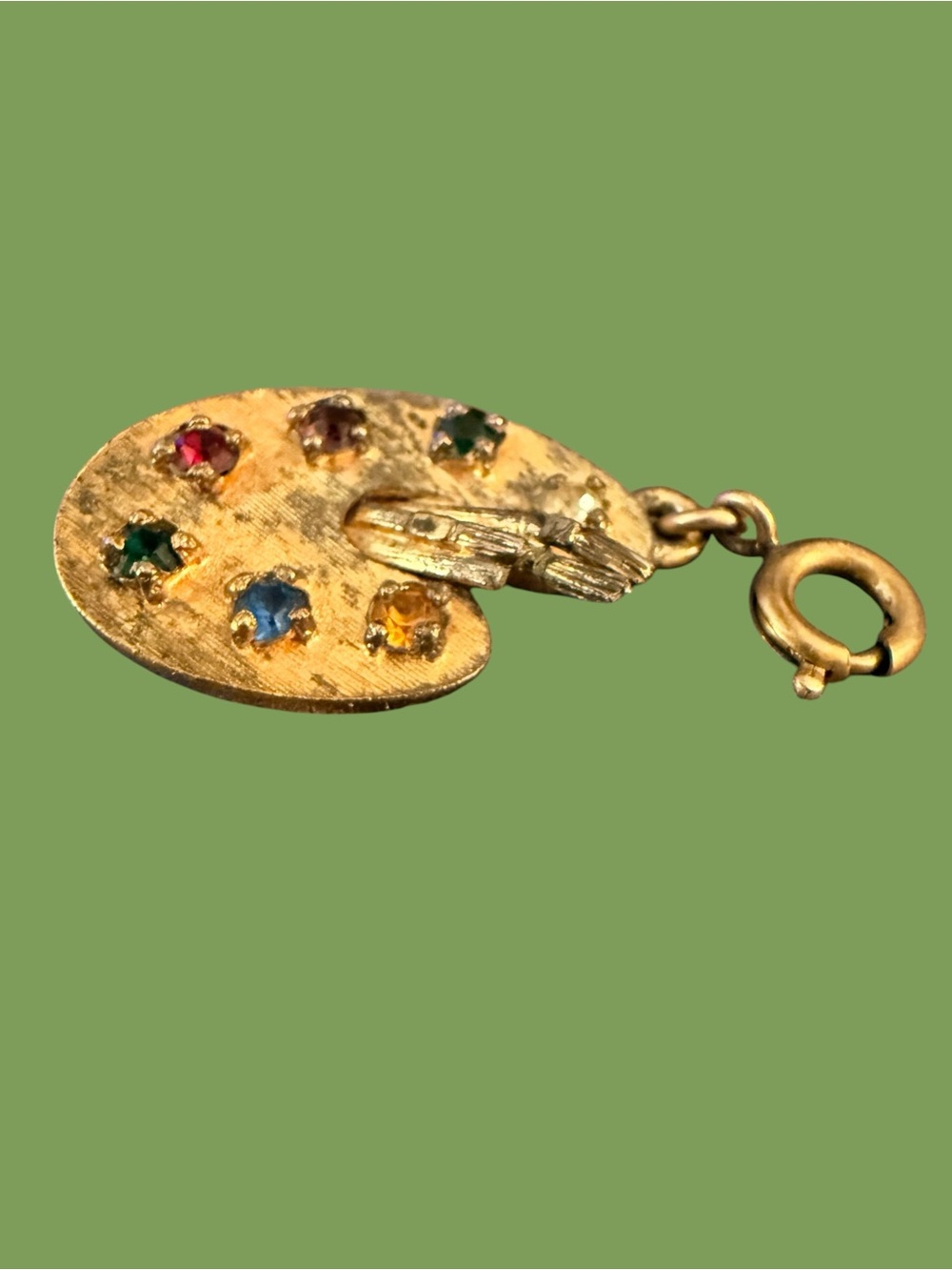 Vintage MONET Artist’s Palette Charm Gold Tone Multicolor Rhinestones 1” - Picture 4 of 15